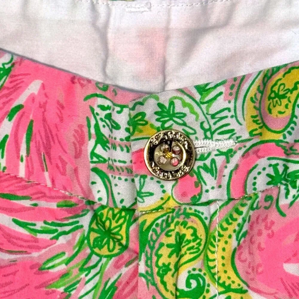 Lilly Pulitzer Callahan Shorts Flamingo Print Pink Green Paisley Size 00